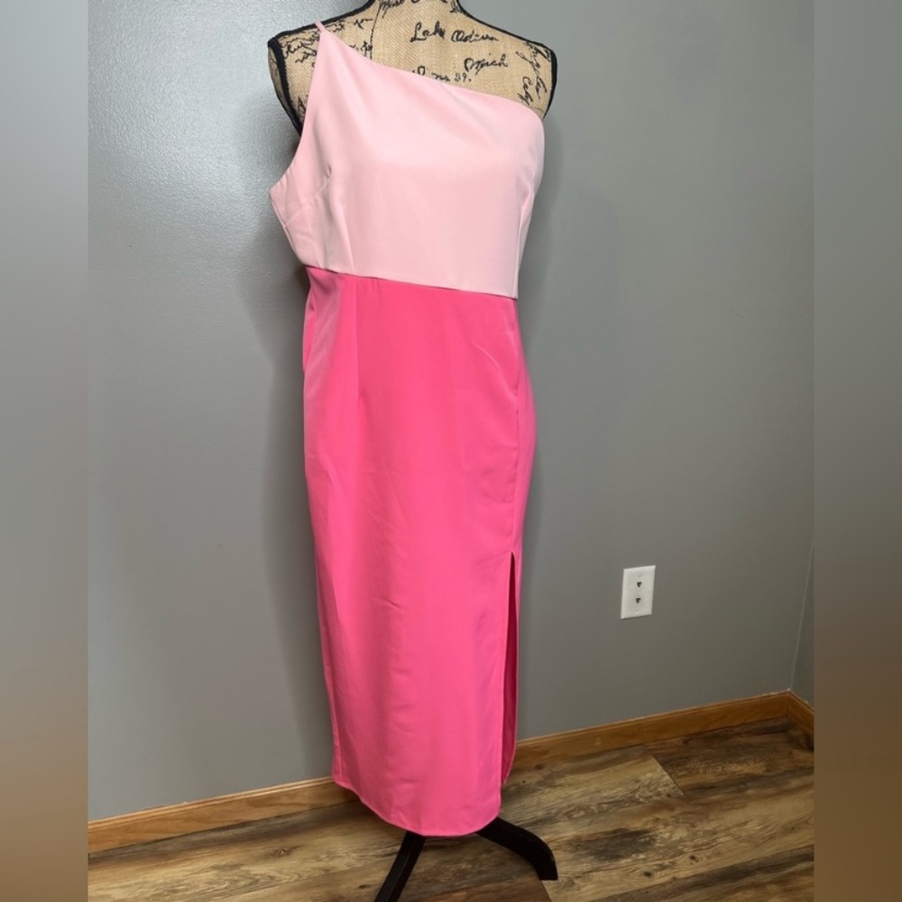 Pink Lily pink colorway one shoulder sheath midi dress size large special event